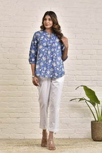 Womens Shell Tucks Tunic with Mandarin Collar