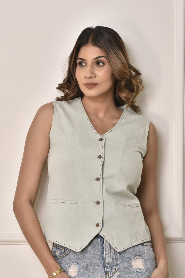 Linen Cotton Waistcoat - Light Sage