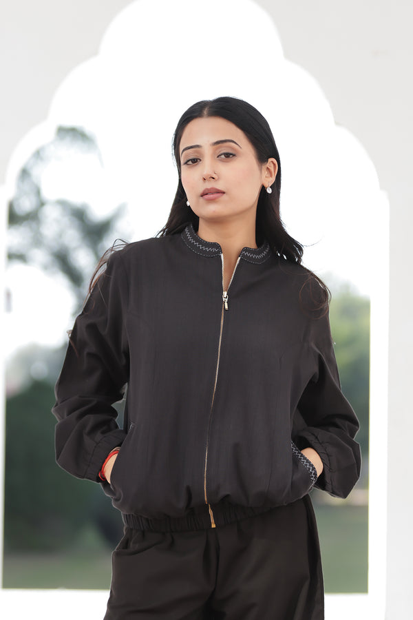 Zippered  Cotton Bomber Jacket in Handloom Cotton.
