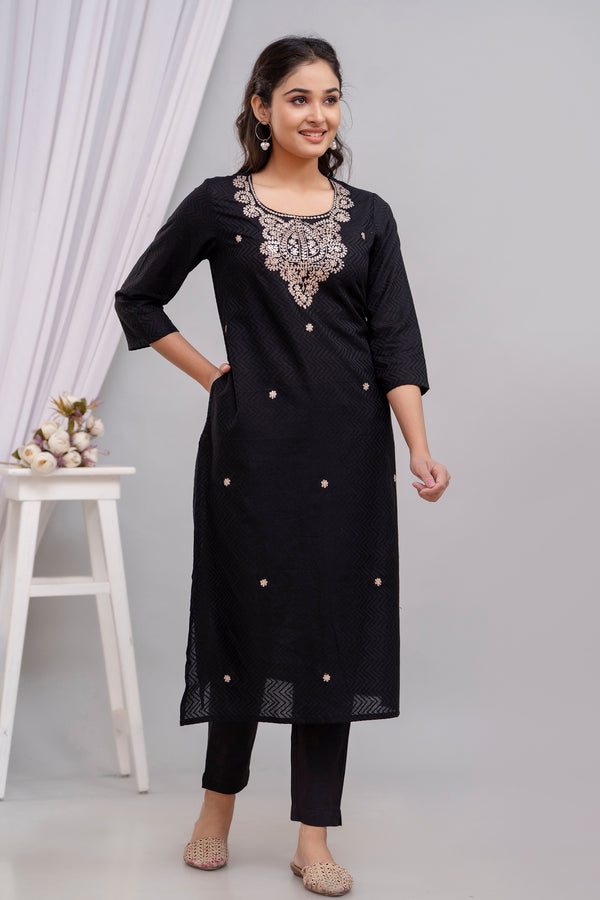 Pittan Work Festive Kurta in Black
