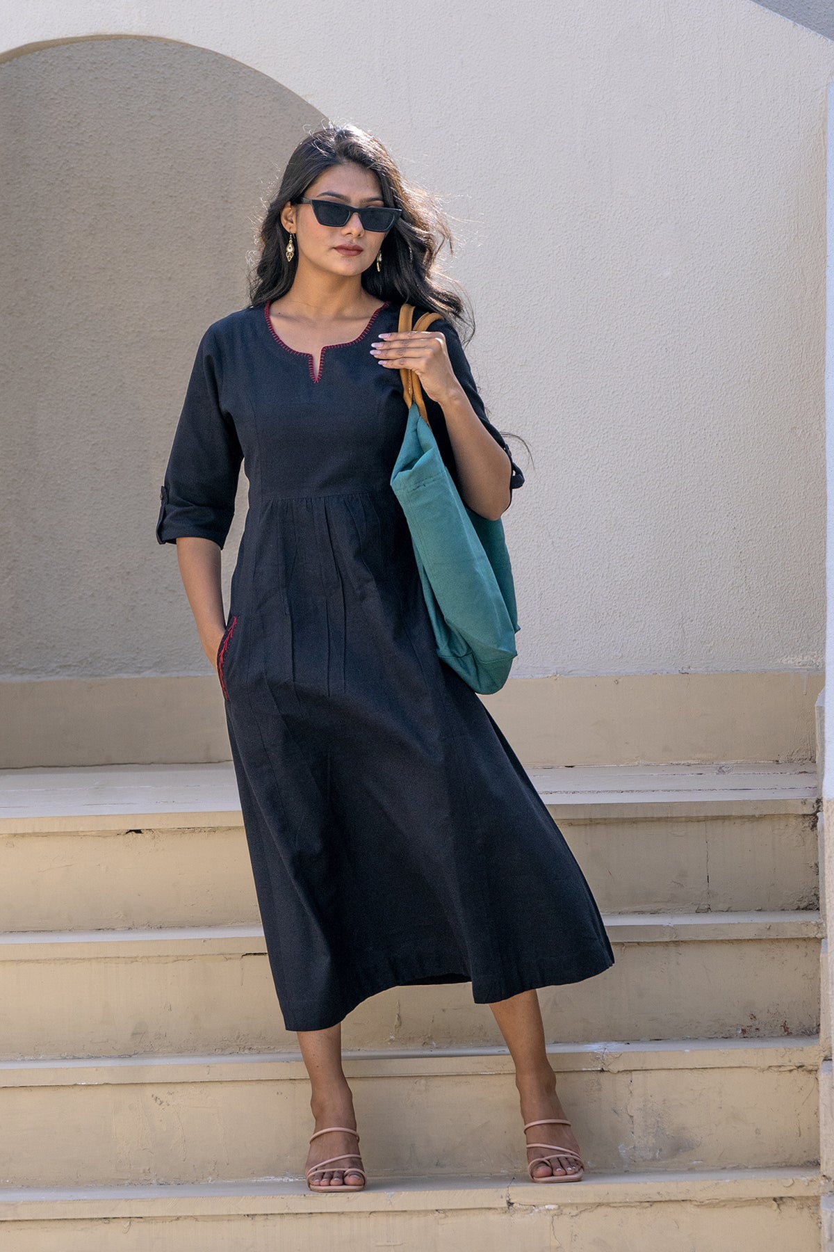 Linen Long Dress Black - Indirookh Linen Long Dress Black - Indirookh