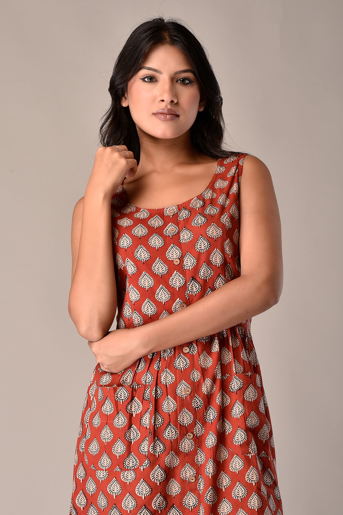 Bagru Printed Sleeveless Dress in Cotton Bager