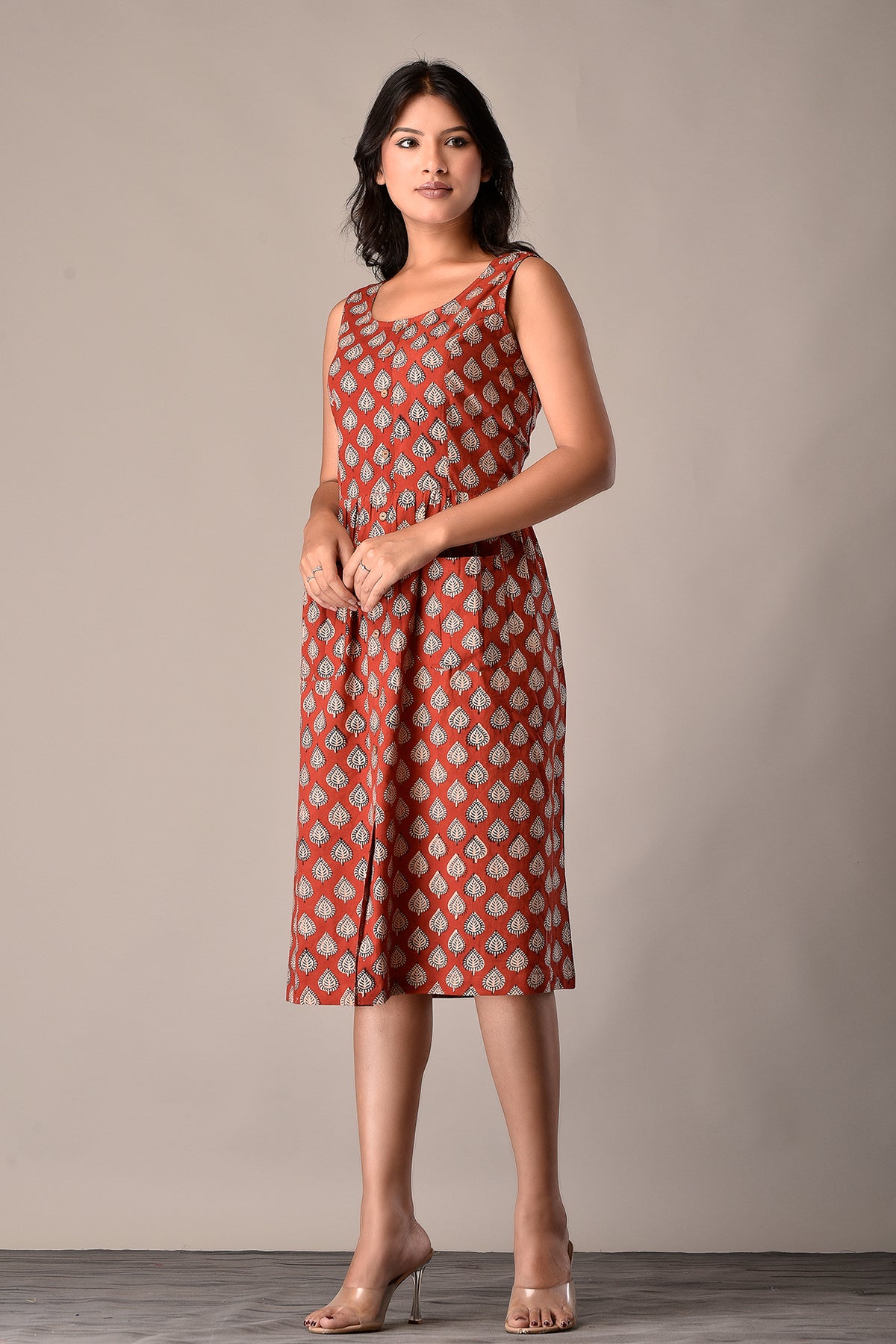 Bagru Printed Sleeveless Dress in Cotton Bager