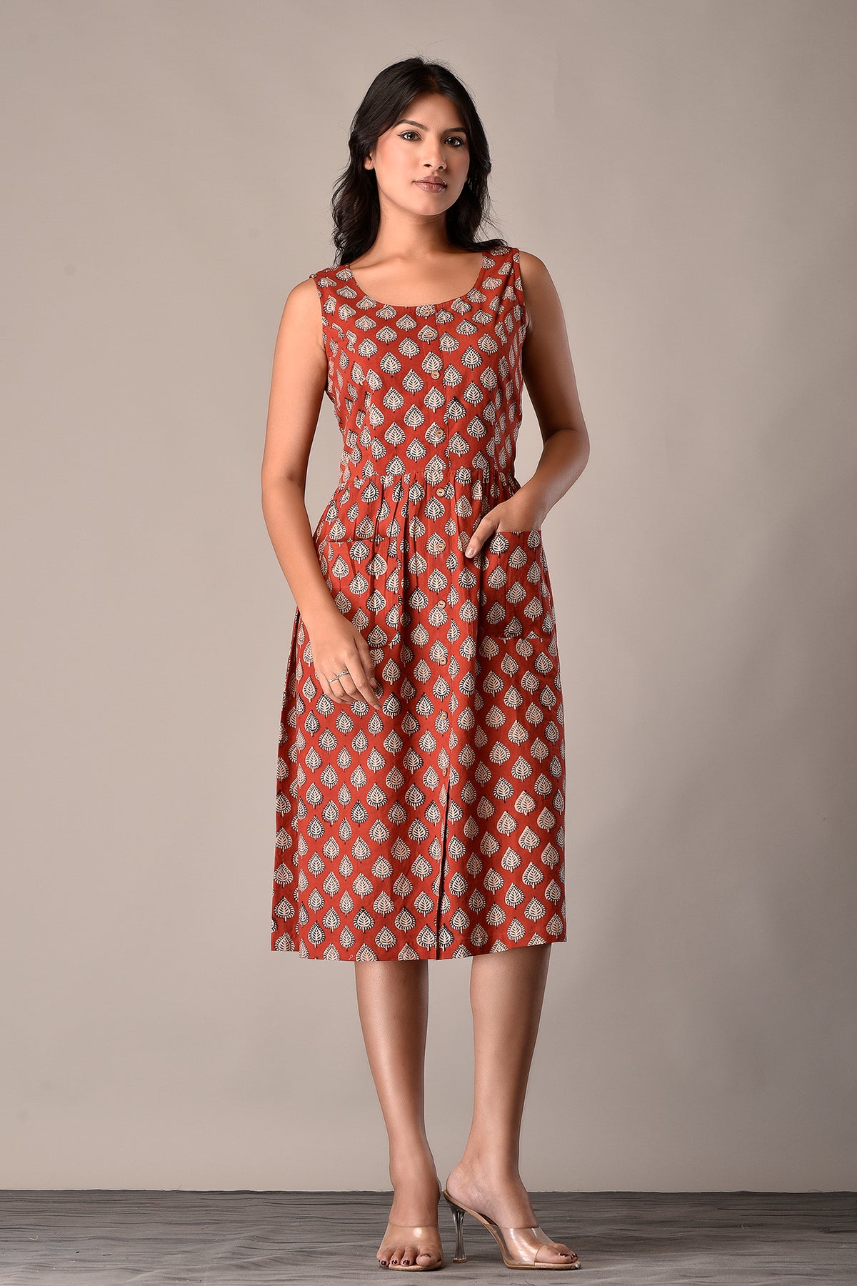 Bagru Printed Sleeveless Dress in Cotton Bager