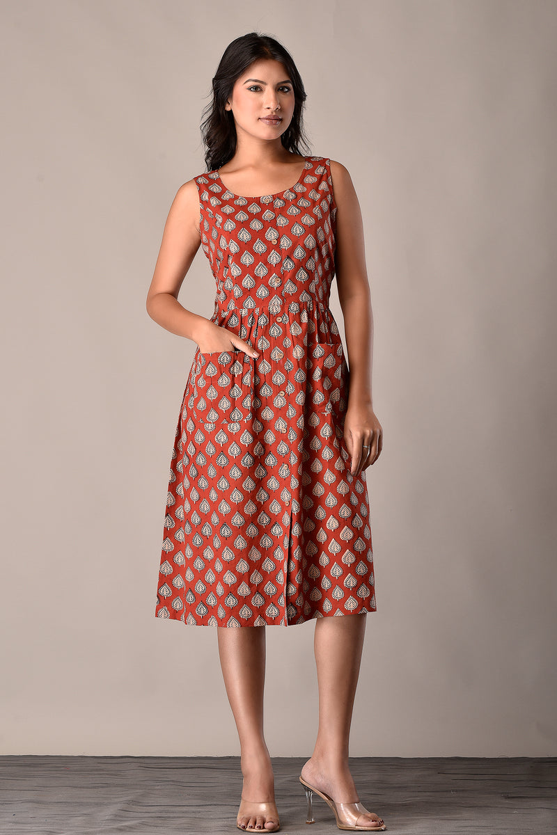 Bagru Printed Sleeveless Dress in Cotton Bager