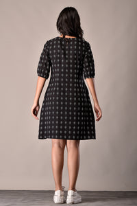 Handloom Cotton Dress in Black Ikat