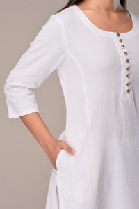 Linen Cotton Kurta with Button detail White