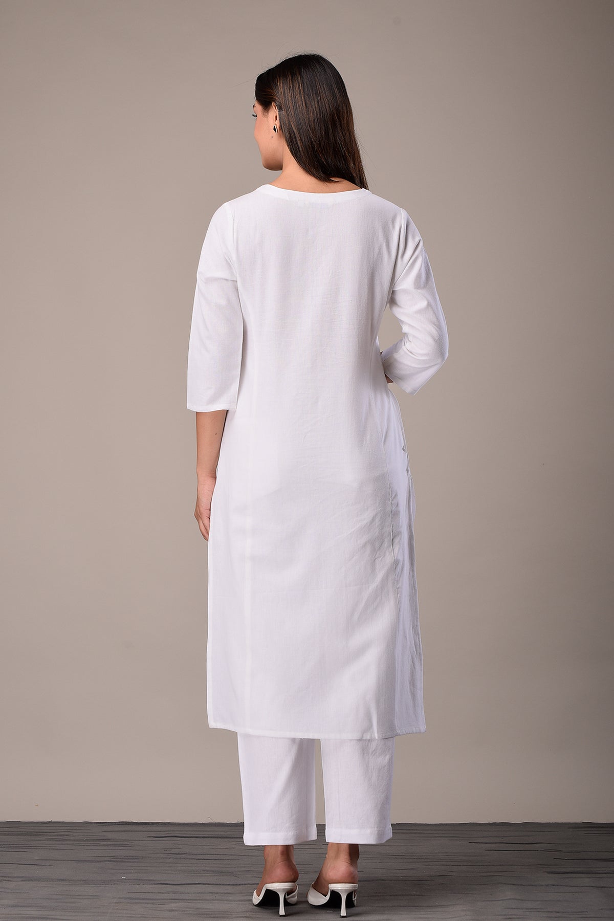 Linen Cotton Kurta with Button detail White