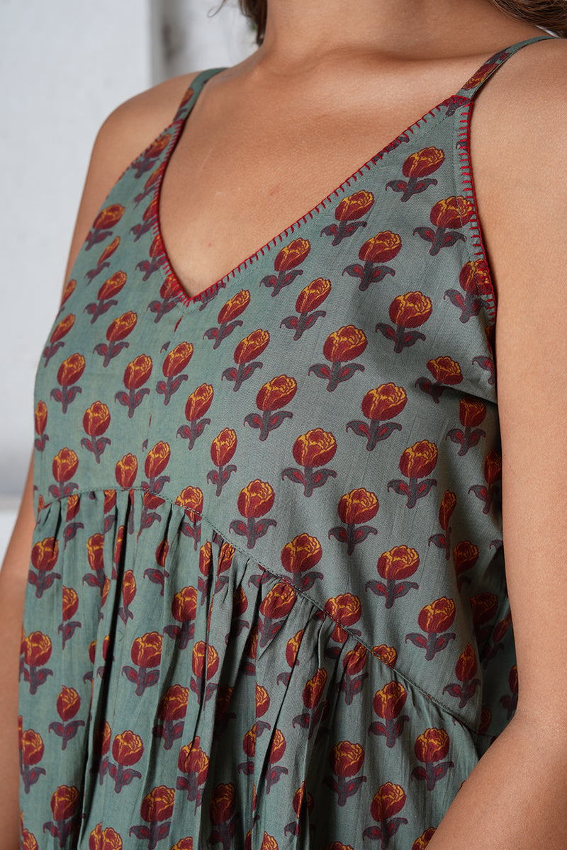 Strappy Mahi Dress with Embroidery Detail in Jaipur Prints