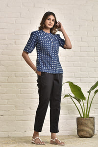 Womens Mandarin Collar Tunic in Blockprint