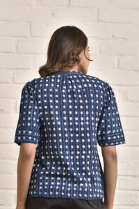 Womens Mandarin Collar Tunic in Blockprint