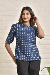 Womens Mandarin Collar Tunic in Blockprint