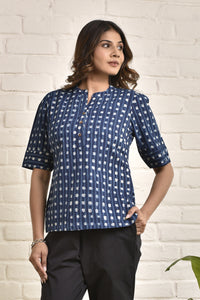 Womens Mandarin Collar Tunic in Blockprint