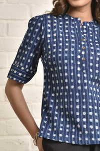 Womens Mandarin Collar Tunic in Blockprint