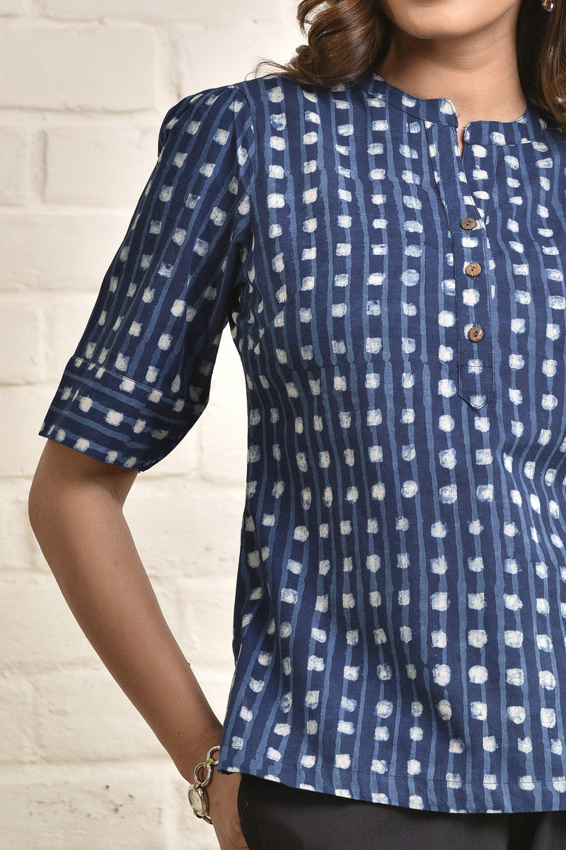 Womens Mandarin Collar Tunic in Blockprint
