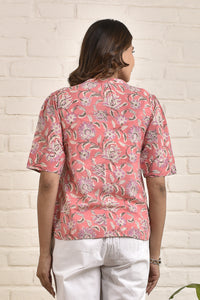 Womens Mandarin Collar Tunic in Blockprint