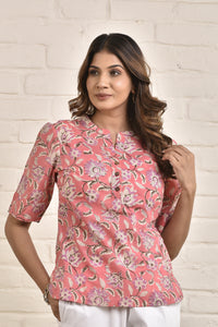 Womens Mandarin Collar Tunic in Blockprint
