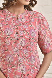 Womens Mandarin Collar Tunic in Blockprint