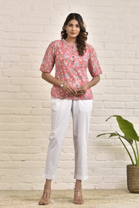 Womens Mandarin Collar Tunic in Blockprint