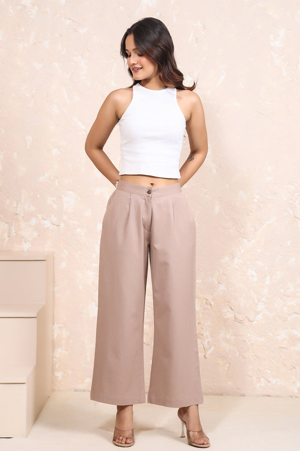 Pleated Wide Leg Linen Cotton Pants