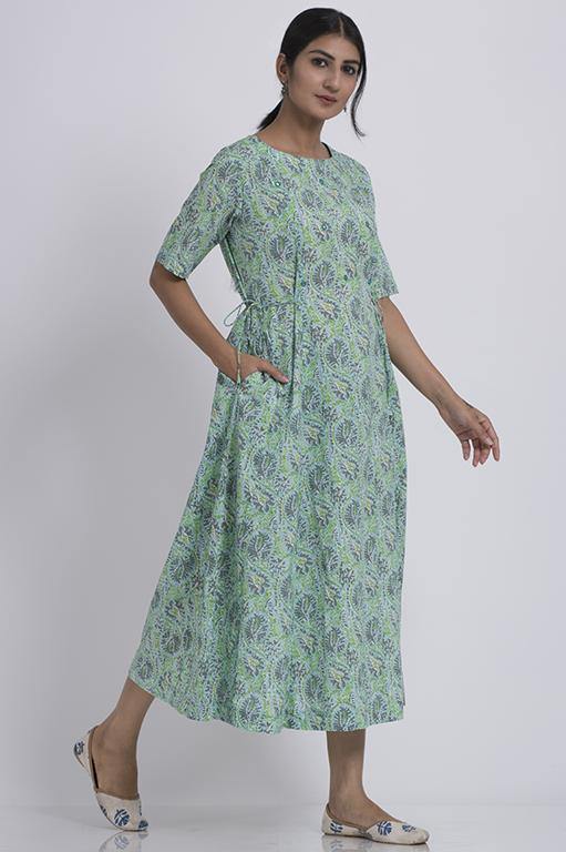 Printed Cotton Tie up Dress - Indirookh
