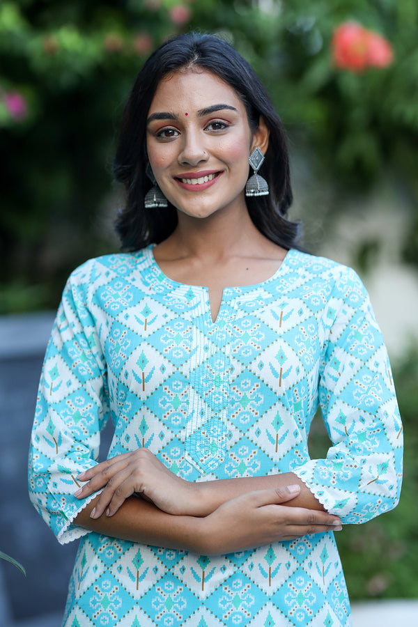 Light Blue Straight Kurta with Stitch Details