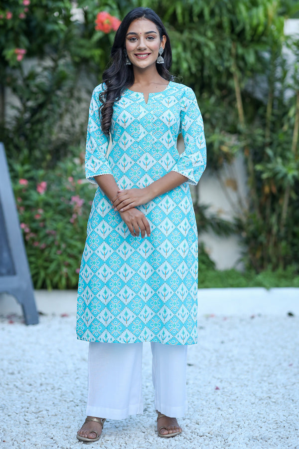 Light Blue Straight Kurta with Stitch Details