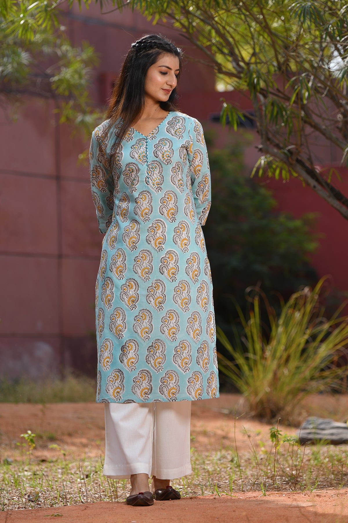 Pastel Print Kurta in Sea Green