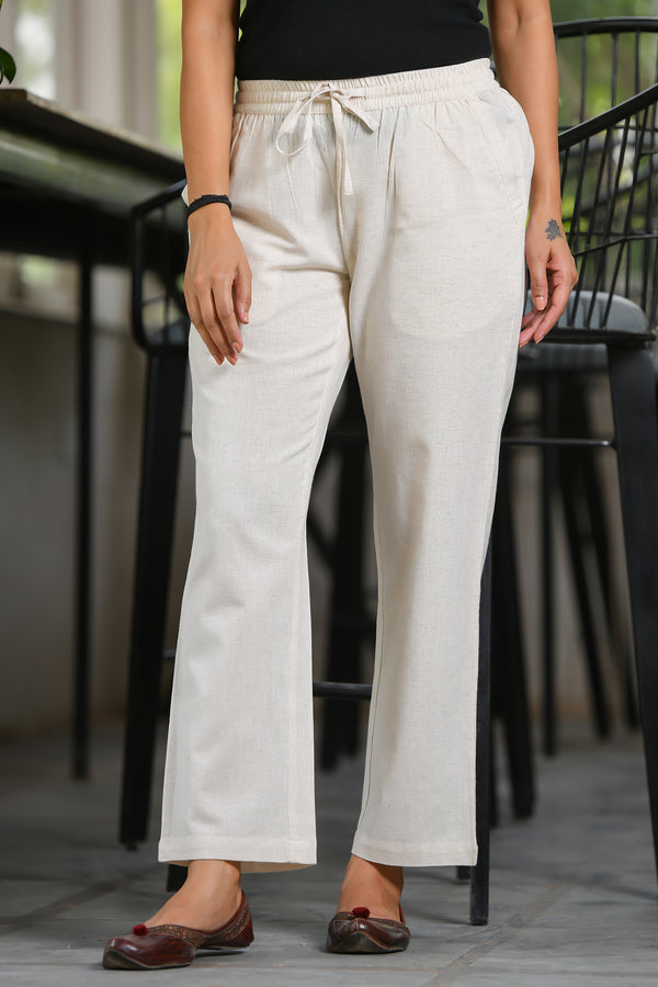 Natural linen cotton pants for women, breathable and perfect for casual wear, with pockets and elasticated waistband.