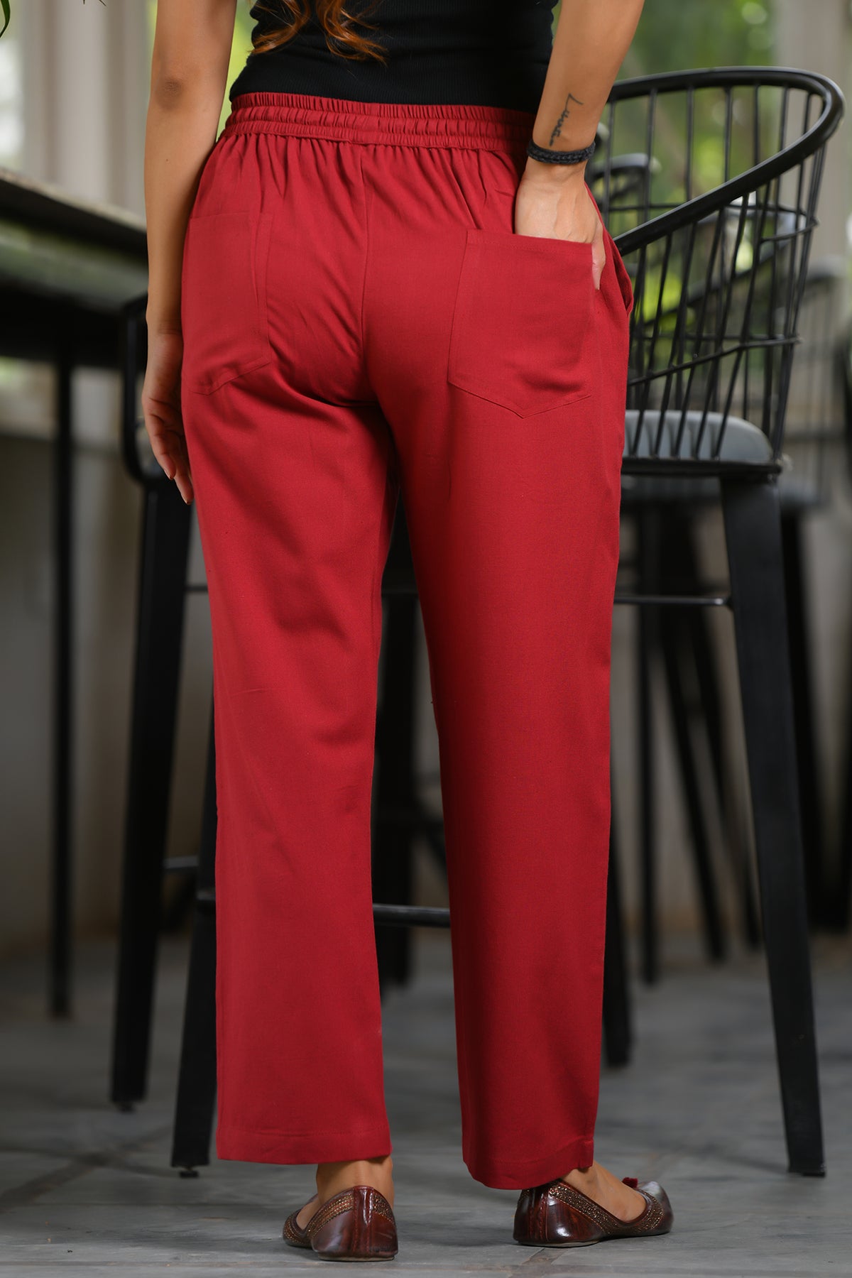 Linen-Cotton Pants Deep-Red