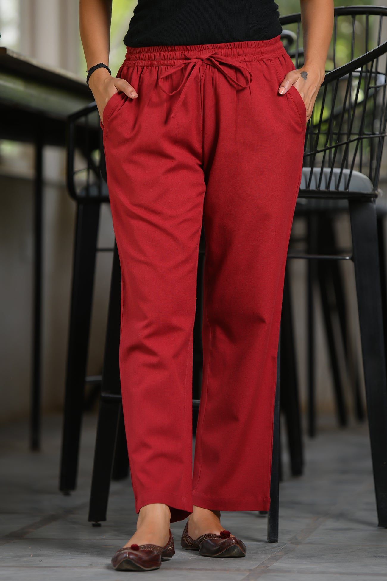 Maroon Cotton Trouser For Women | Solid Regular Fit | सादा /SAADAA