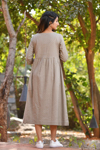 Grey Long Dress in Printed Cotton