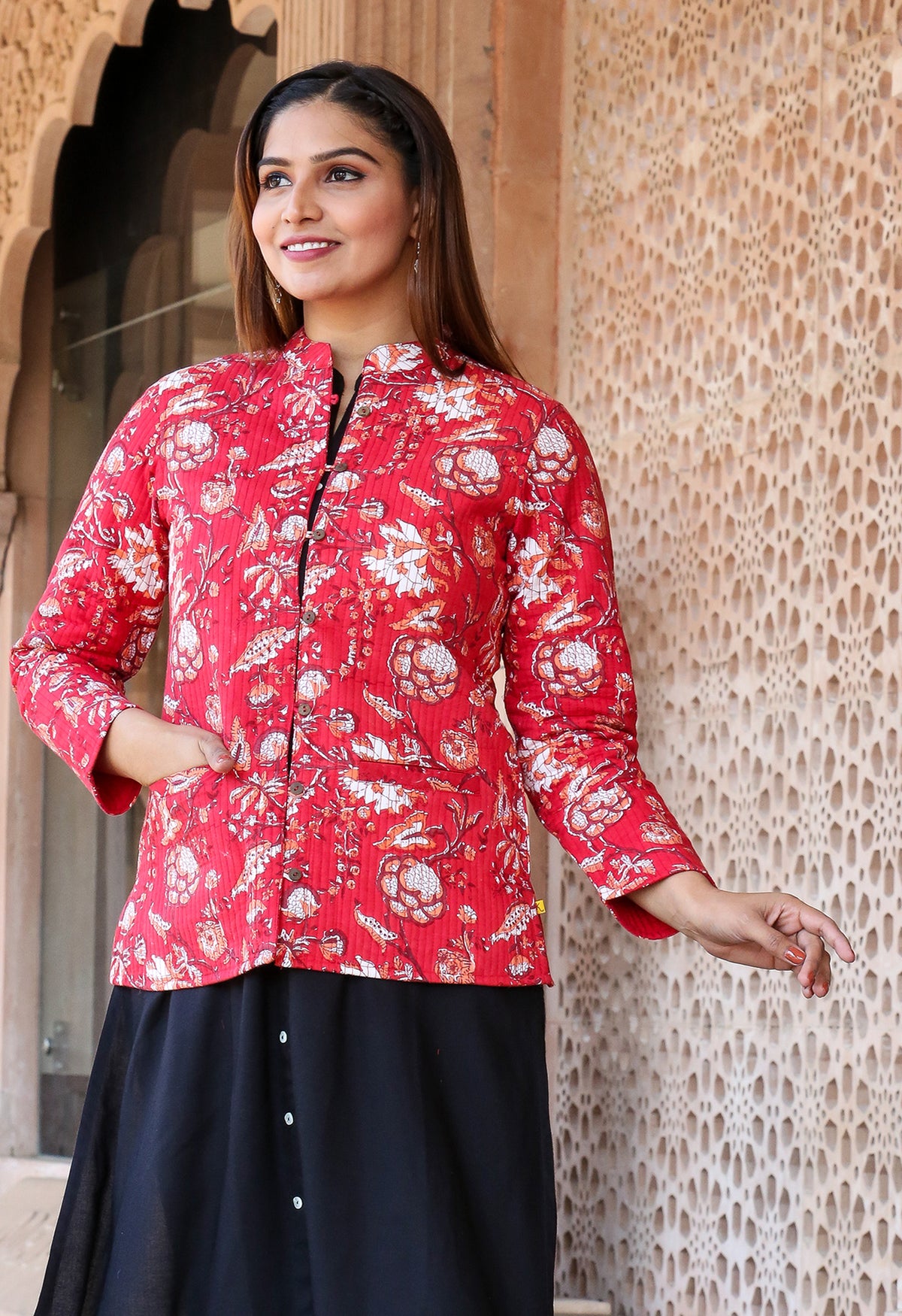 Cotton Quilted Jacket in Red