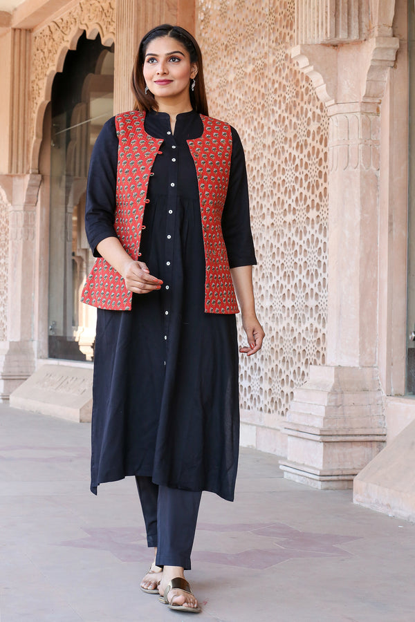 Cotton Quilted Jacket In Red Print