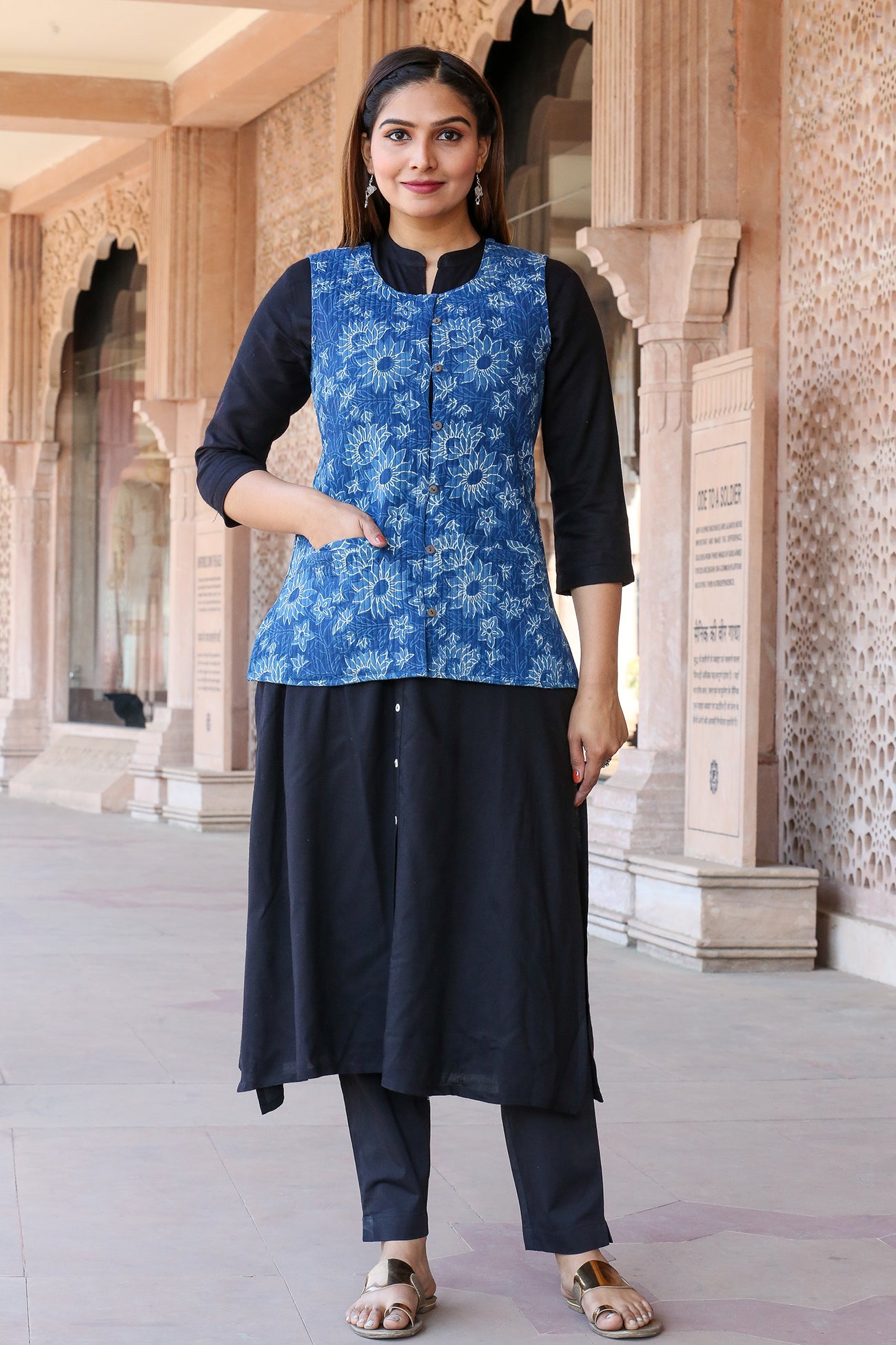 Buy PINK BLOOM Ethnic Jacket for Women Waist Coat Stylish Cotton Handmade  Navratri Traditional Rajasthani Embroidered Mirror Work Gujrati Kutchi Koti  for Girls & Women's. (M-40, Black) at Amazon.in