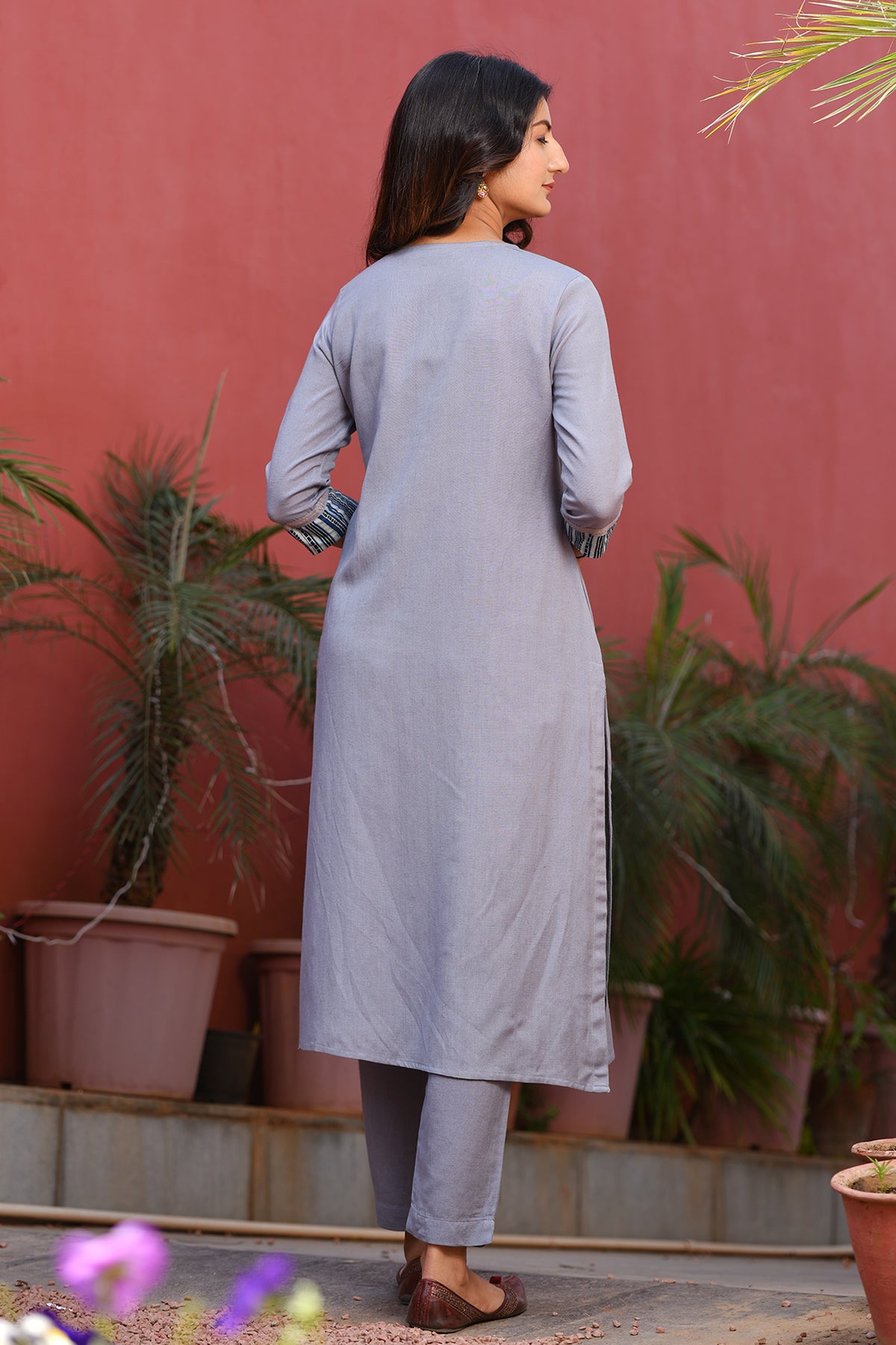 Ajarakh Detail Linen Blend Kurta Indigo