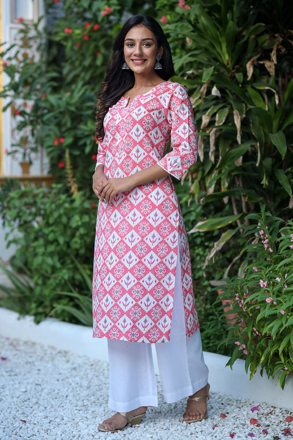 Pink Straight Kurta with Stitch Details