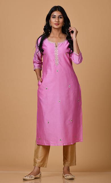 Chanderi Kurta with Embroidery - Indirookh