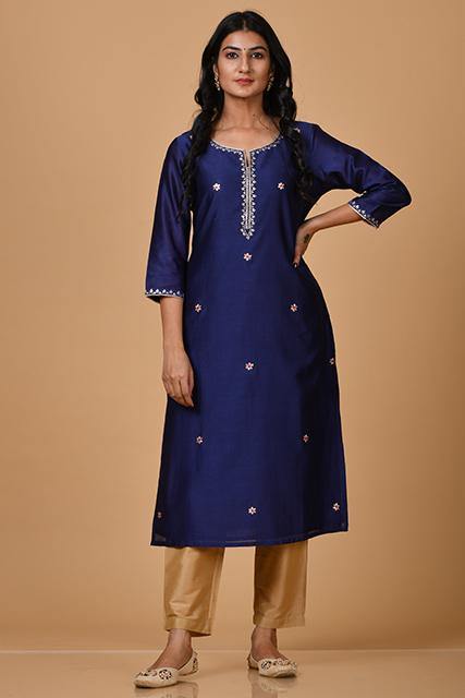 Chanderi Kurta with Embroidery - Indirookh