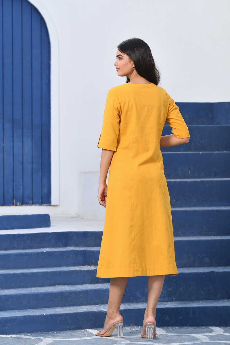 Linen Long Dress Mustard