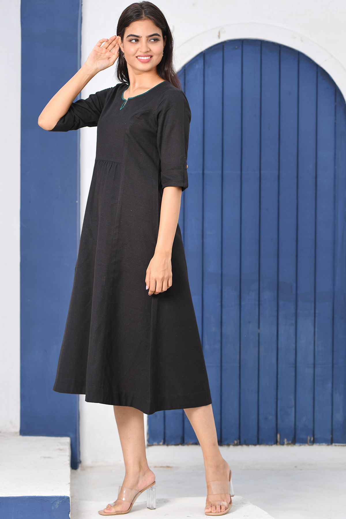 Linen Long Dress Black