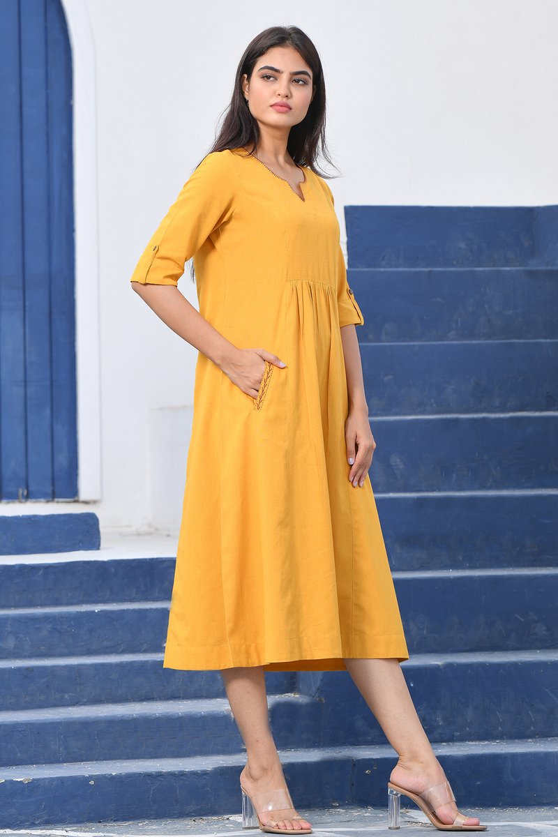 Linen Long Dress Mustard