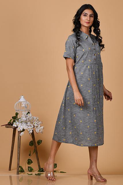 A-Line Dress in Handloom Cotton Fabric - Indirookh