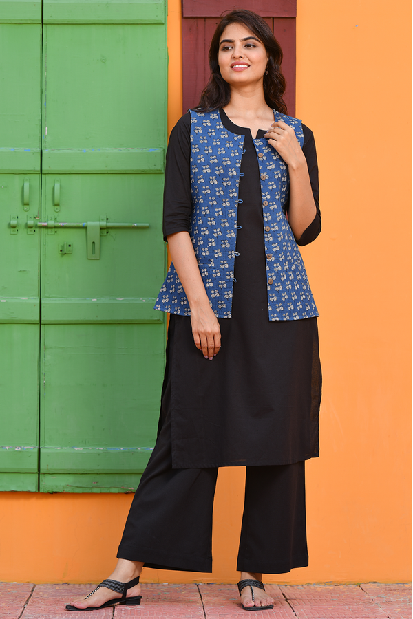 Cotton Quilted Jacket In Indigo Buti