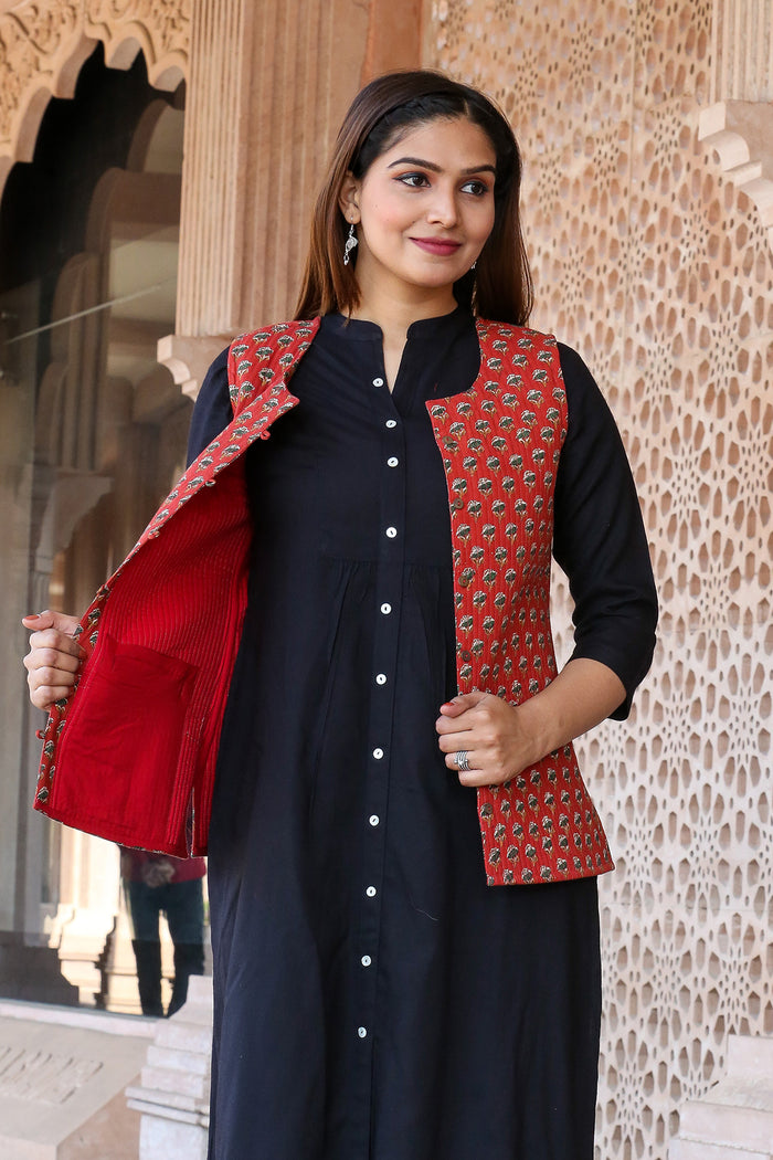 Cotton Quilted Jacket In Red Print