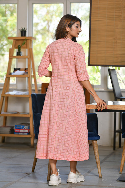 Printed Cotton Long Dress Pink