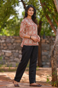 Short Tunic with Chinese Collar in Bagru Print