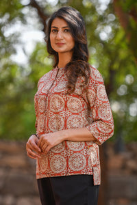 Short Tunic with Chinese Collar in Bagru Print
