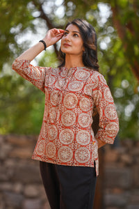 Short Tunic with Chinese Collar in Bagru Print