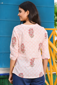 Mughal Print Tunic in Soft Cotton Voile Pink